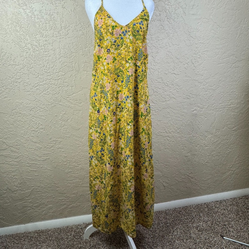 Old Navy Maxi Sundress Womens Size M Yellow Floral Boho Beach‎ Vacation Festival